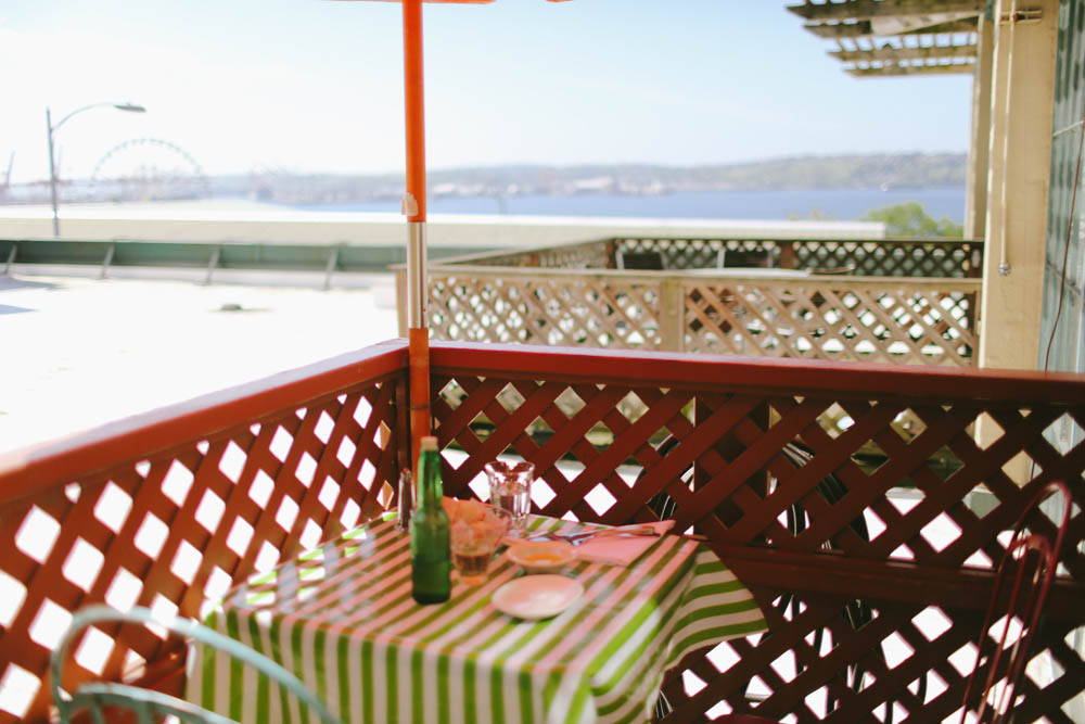 Tiny table in the corner on second floor patio