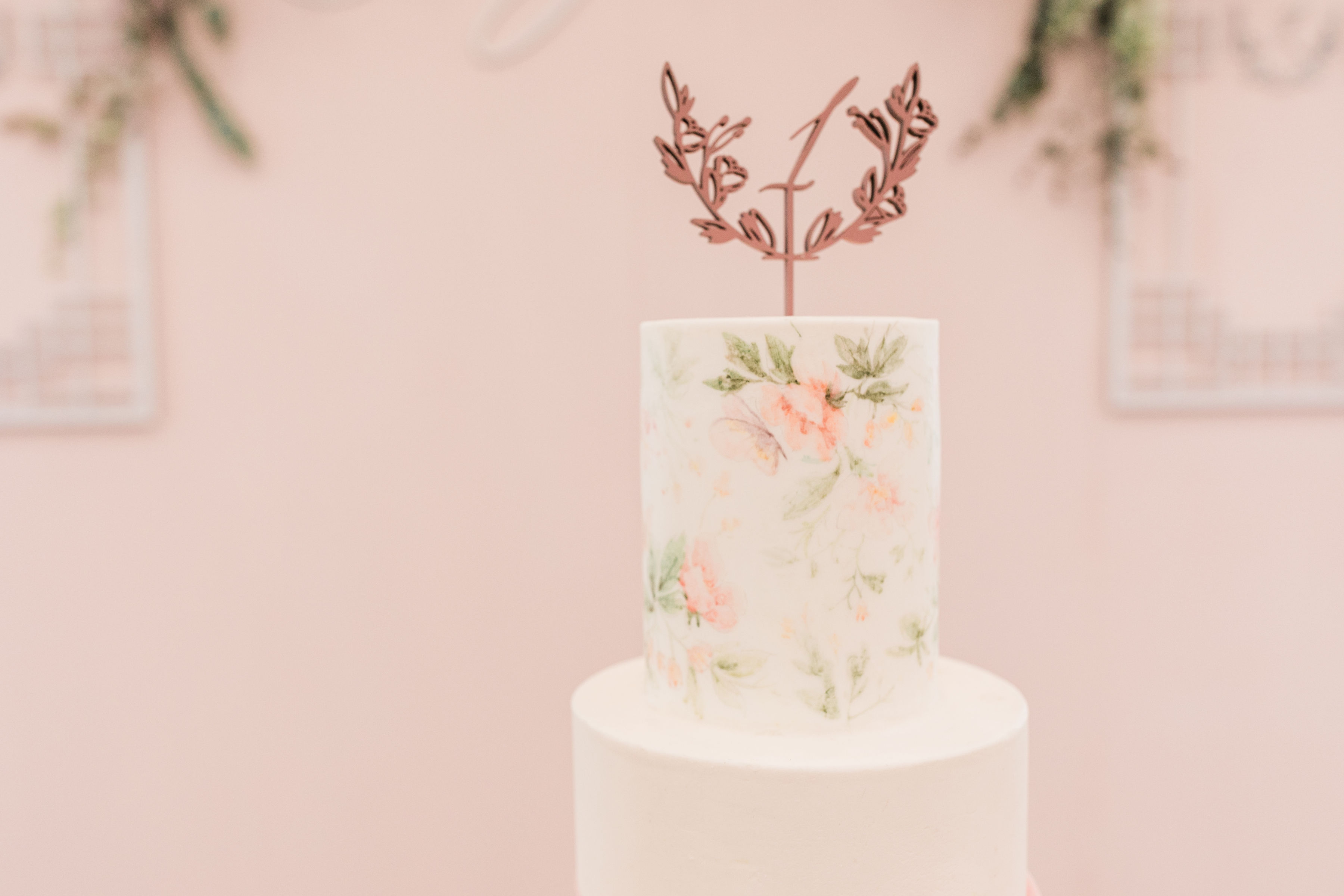 floral hand-painted cake
