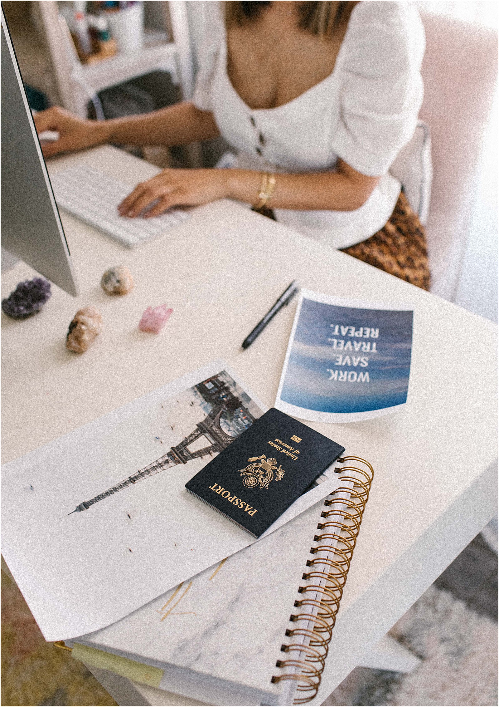 office table with passport