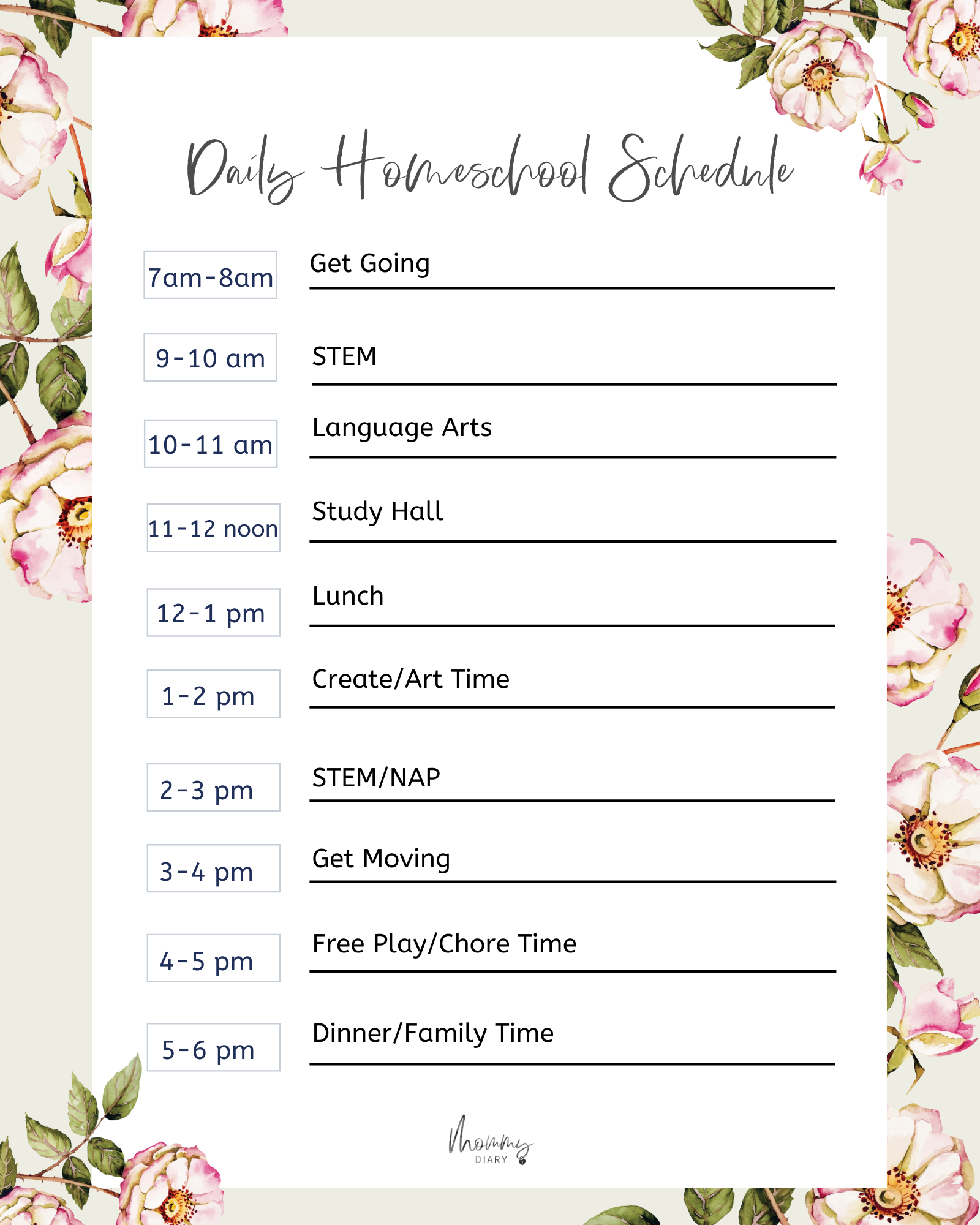 Daily Homeschool Schedule