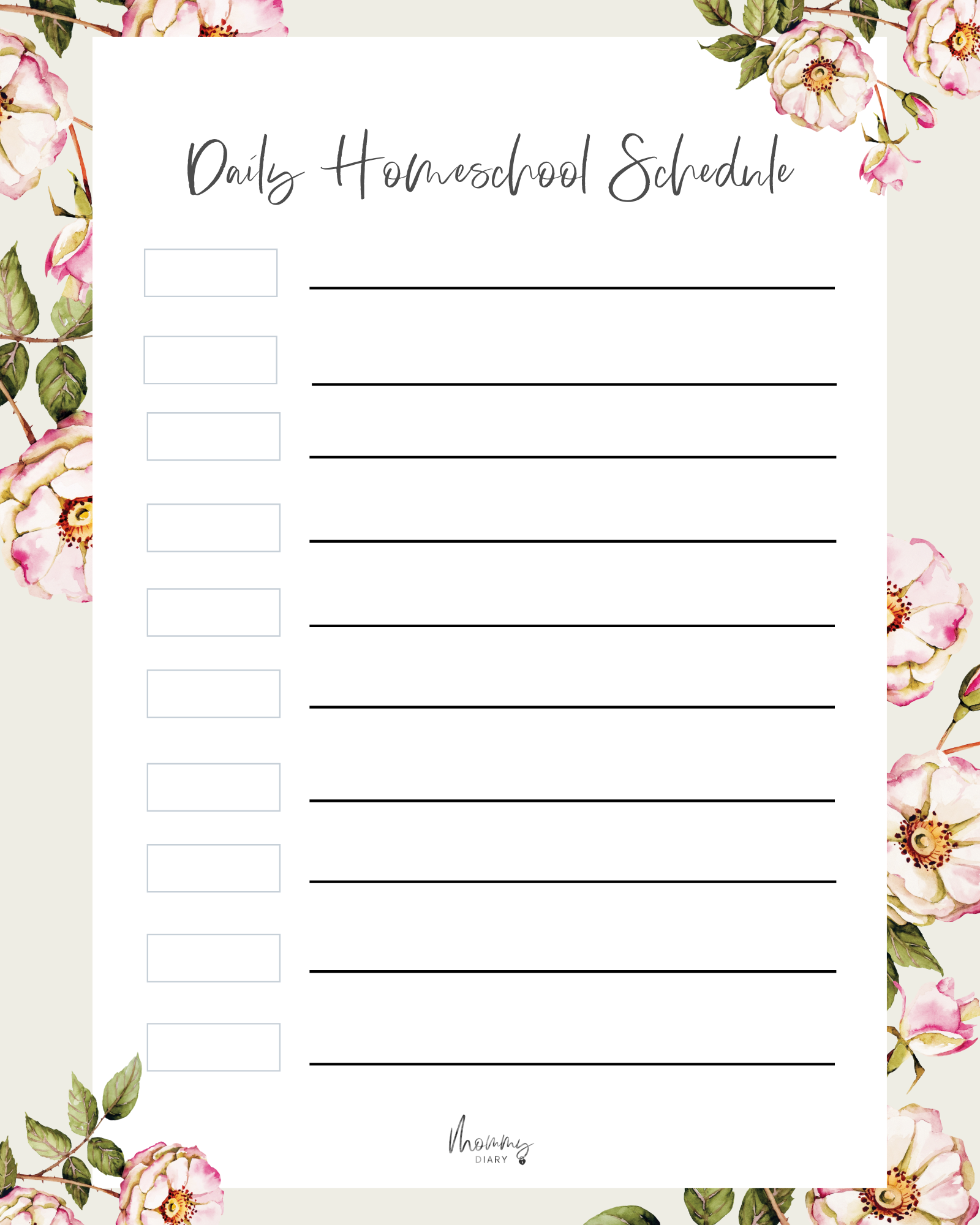 Mommy Diary Homeschool Schedule Template
