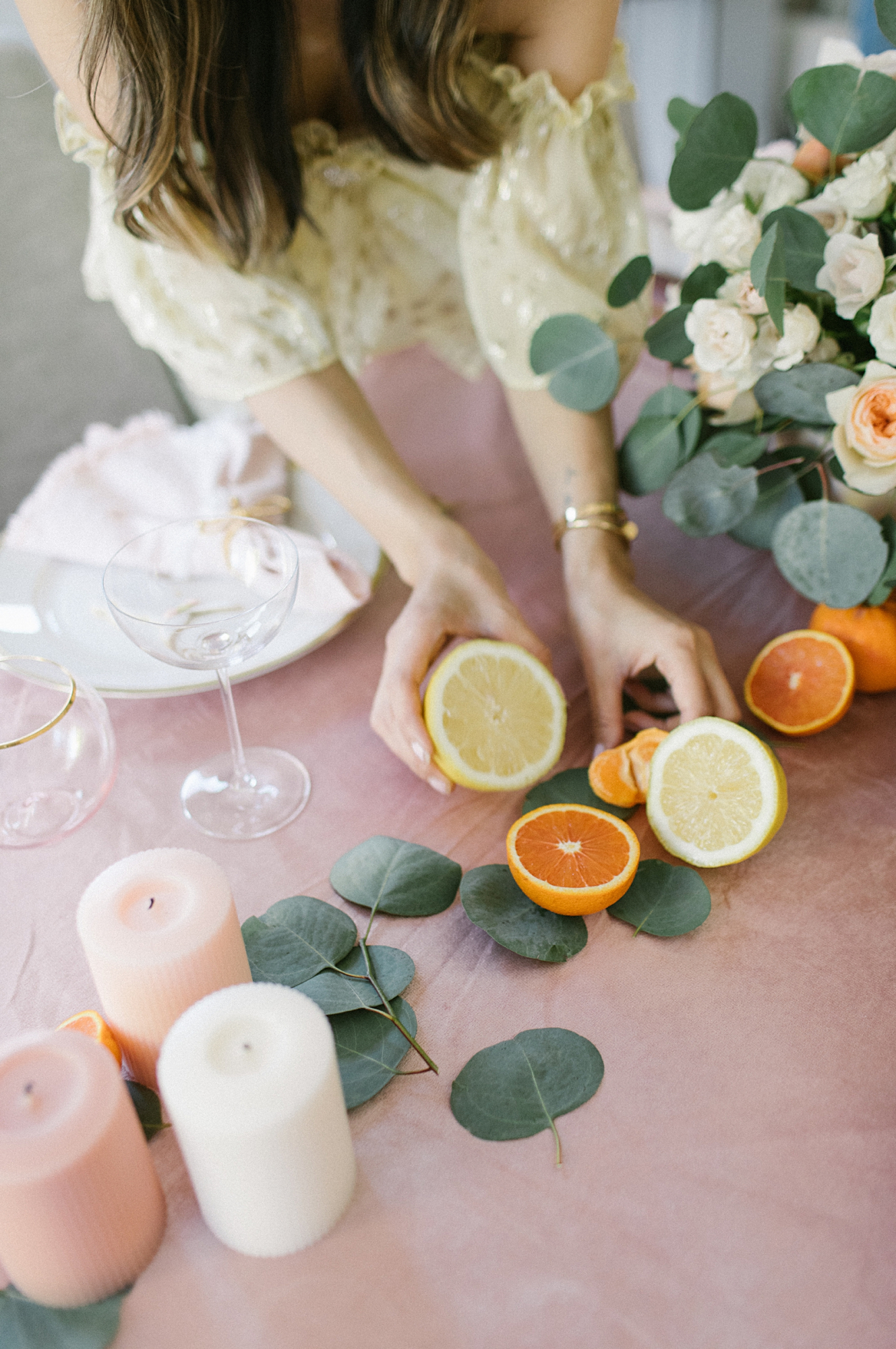 Spring Citrus Tablescape decor