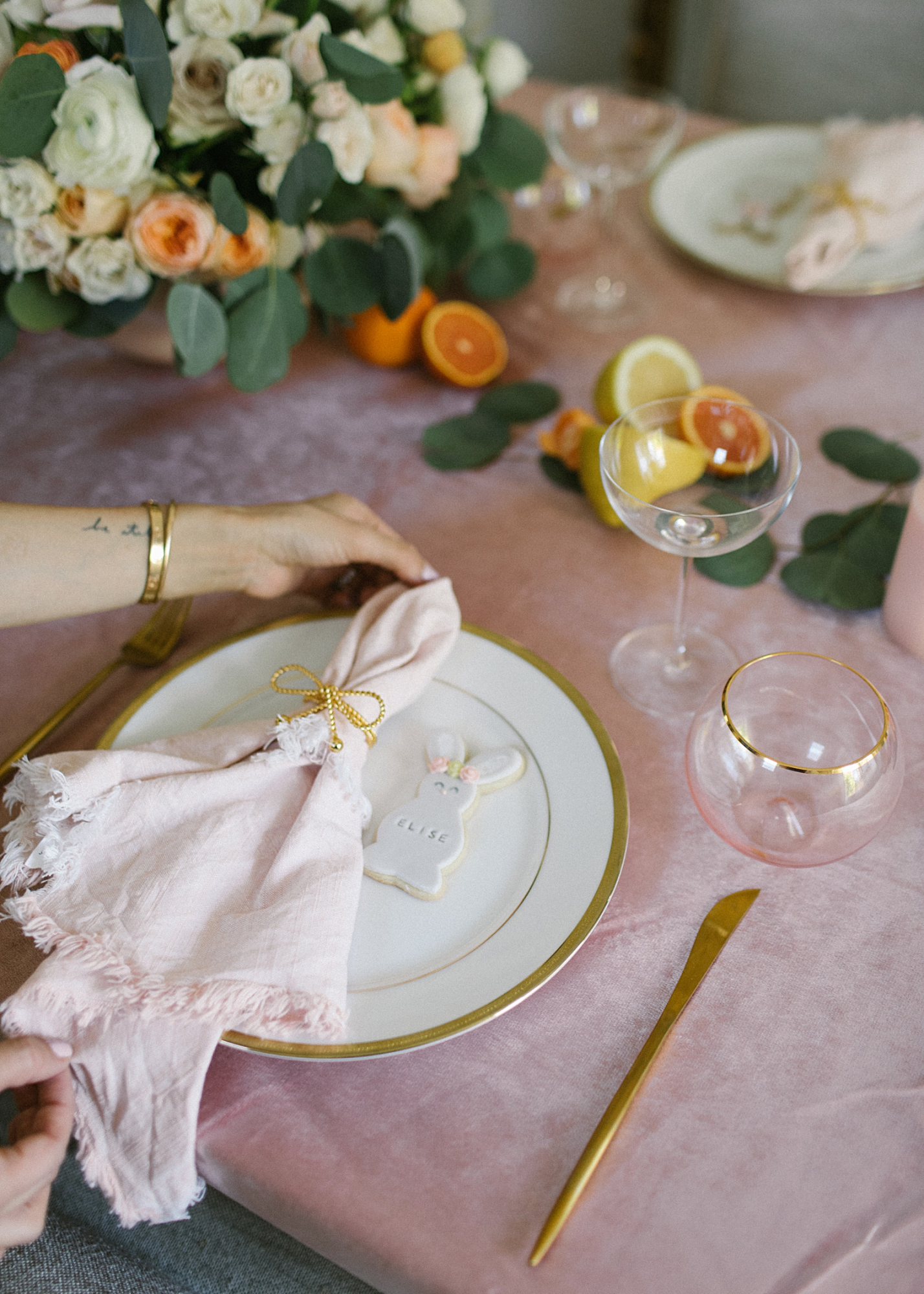 blush yellow and orange tablescape