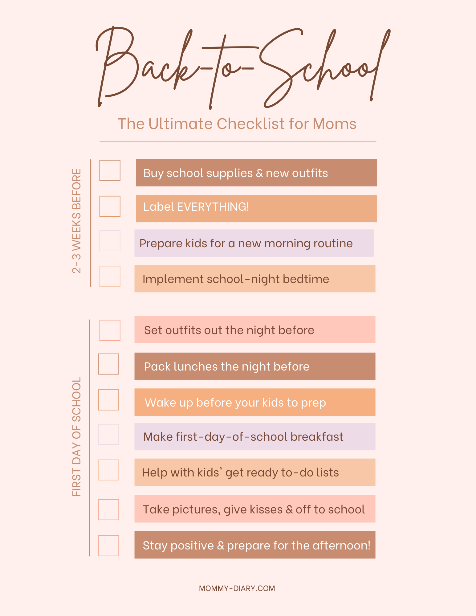 Free Downloadable Back-to-School Checklist | Mommy Diary