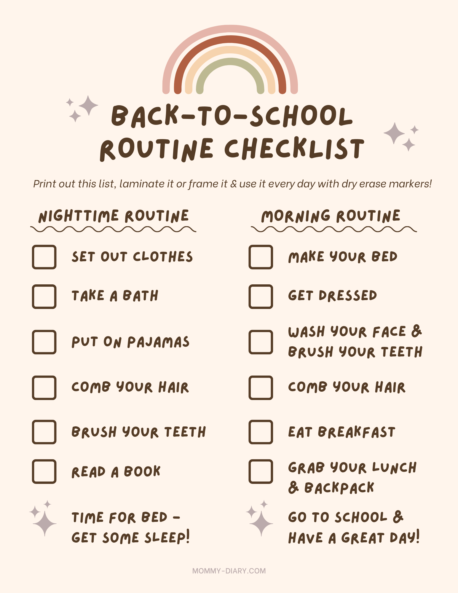 Free Downloadable BacktoSchool Checklist Mommy Diary