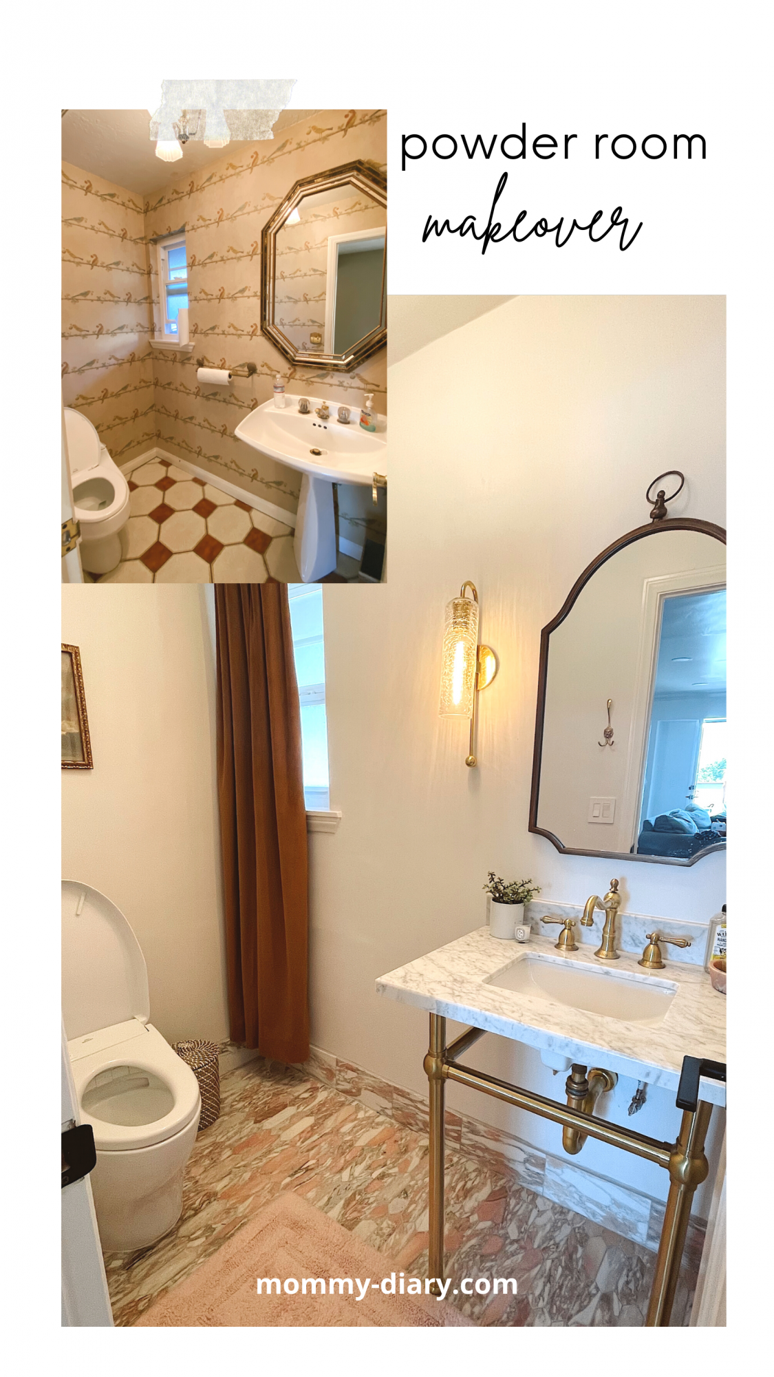 Powder room before and after