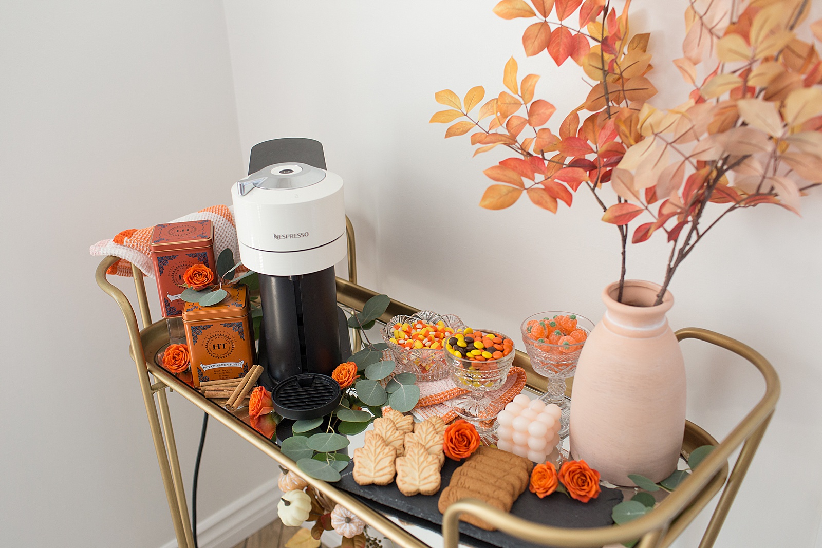 How to Style a Fall Coffee Cart