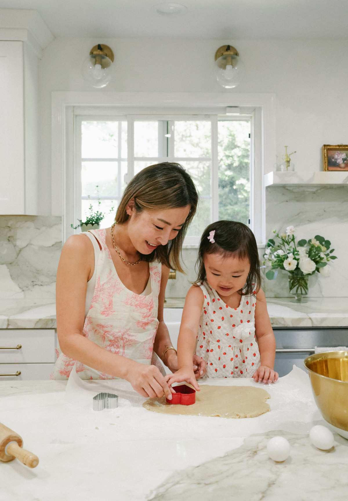 mom baking with child