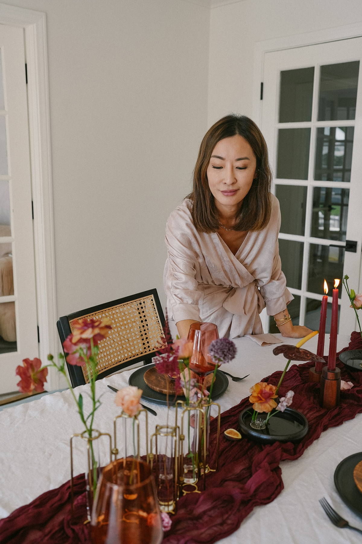 Mauve Fall Tablescape + Ikebana arrangement