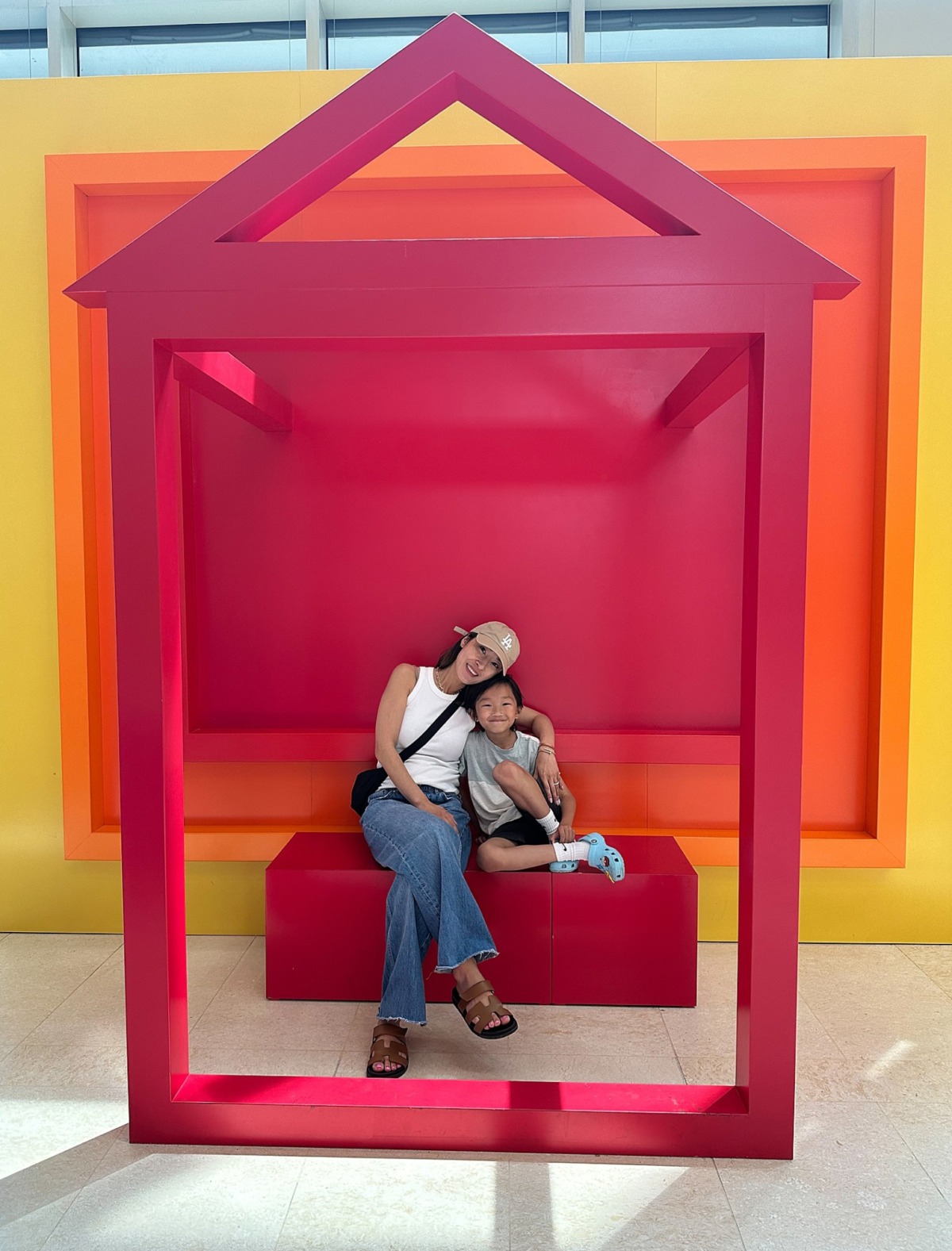  Angela Kim with her child in Seoul Children's Grand Park during their Family vacation to South Korea