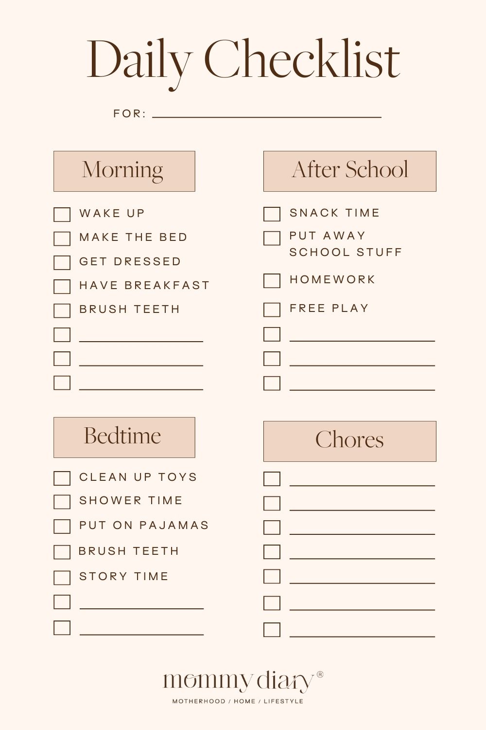 Kids chores daily checklist